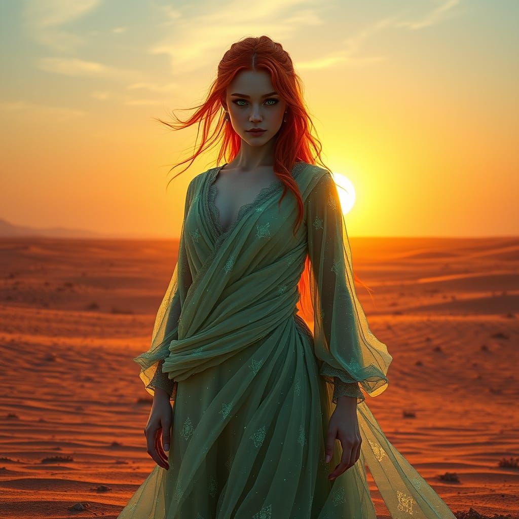 Surreal Desert Goddess in Ethereal Gown