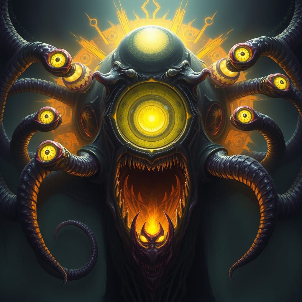 Glowing Demon with Ethereal Eyes and Twisting Tentacles