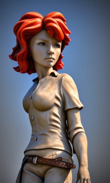 Photorealistic Stone Sculpture of a Young Cowgirl