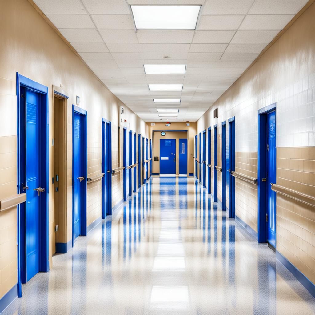 Tan and Blue School Hallway