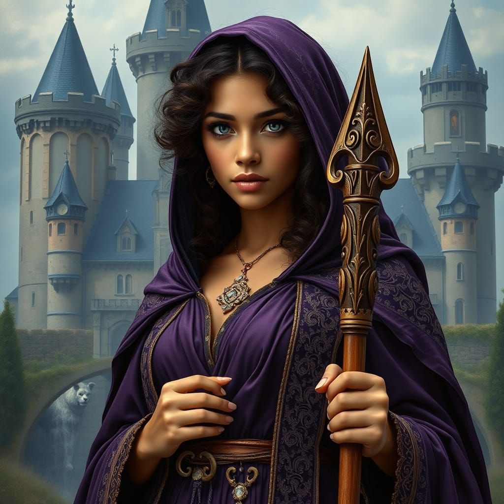 Latina Woman in Medieval Europe, Alphonse Mucha Style