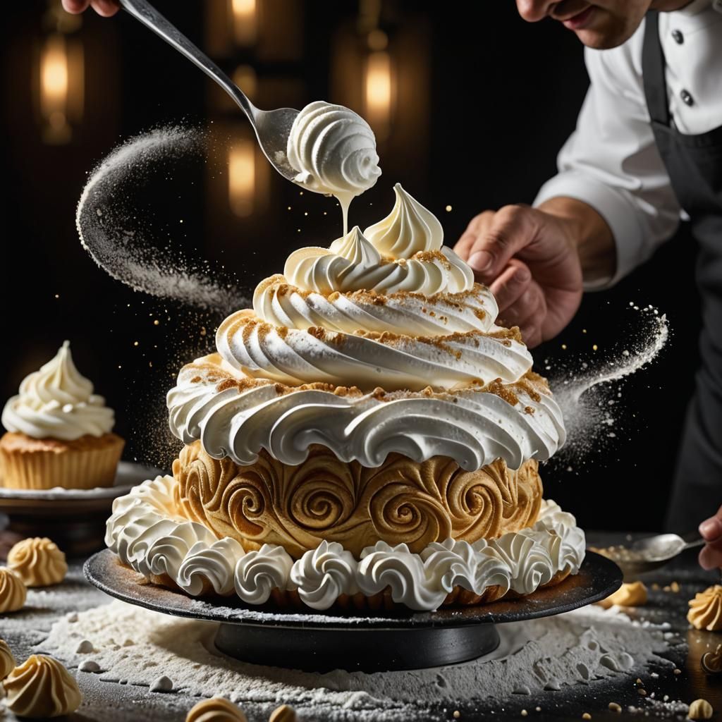 Artisan Whipped Cream Dessert Sculpture in HDR