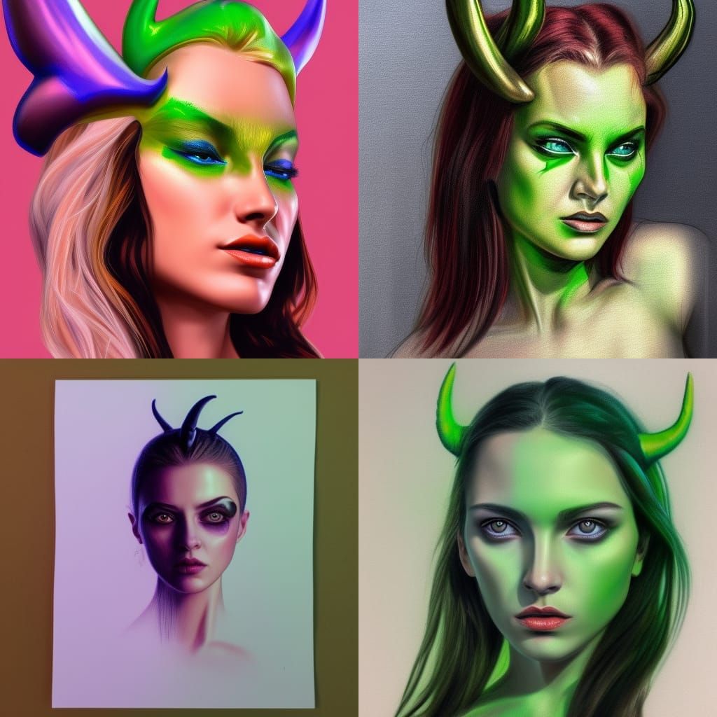 Young Demoness Portrait with Striking Green Eyes