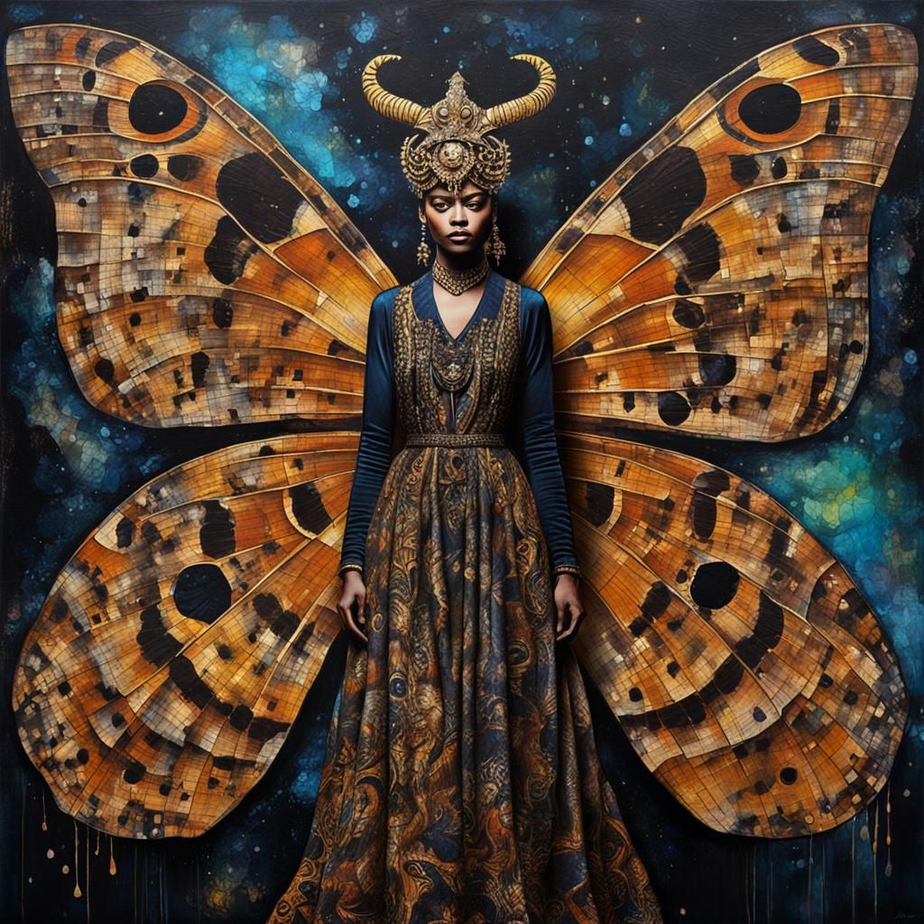 Abstract Expressionist Portrait of Woman as Emperor Moth