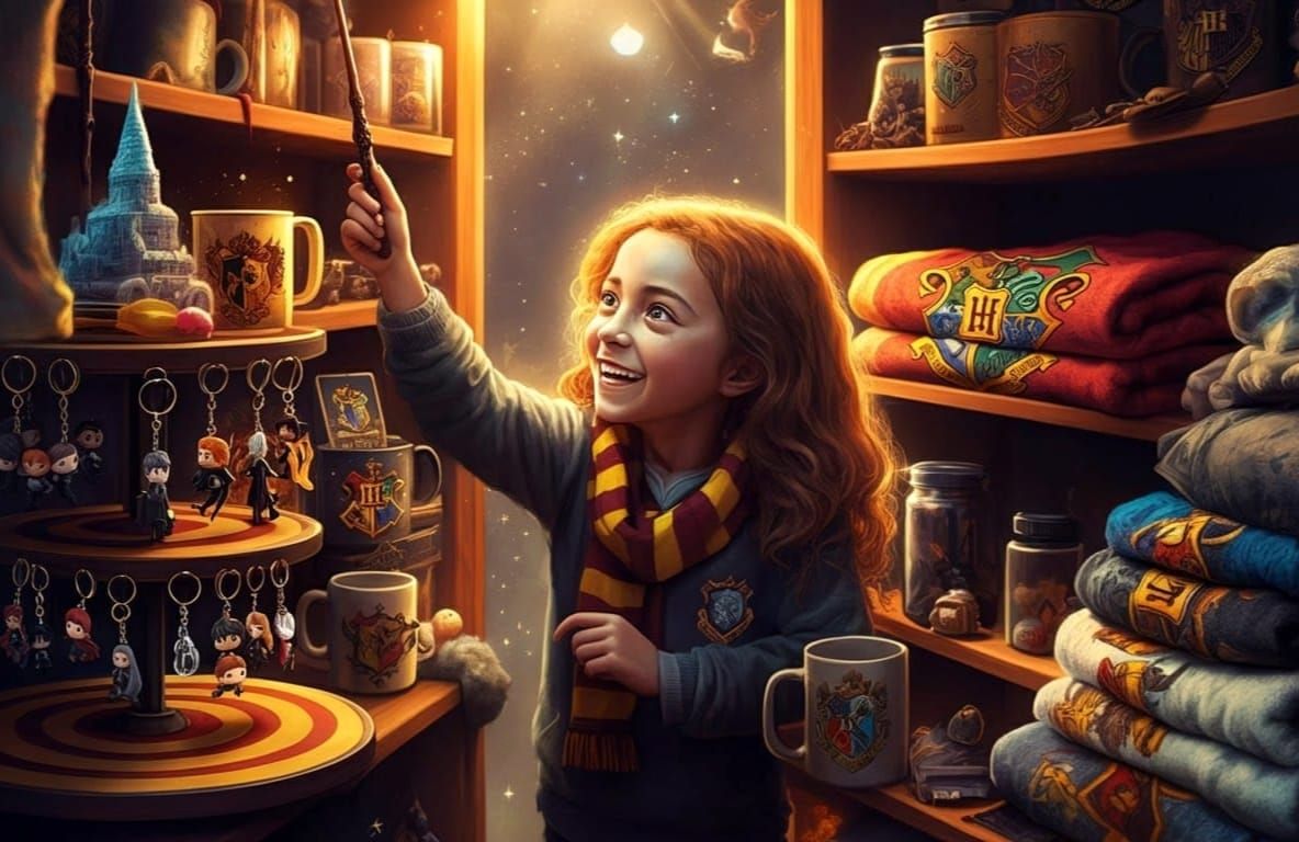Harry Potter Merchandise in Hyperrealistic Gift Shop