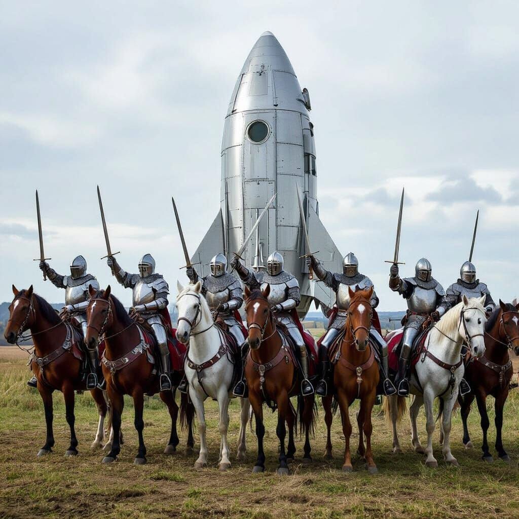 Medieval Knights & Silver Spaceship on Earth