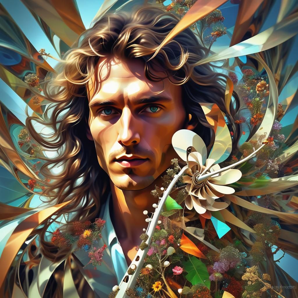 Fractal Wind Turbine Portrait in Digital Glitch Style