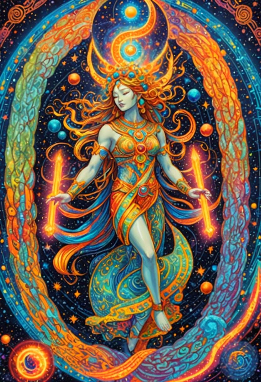 Goddess Dances in Center of Universe as Abstract Vector