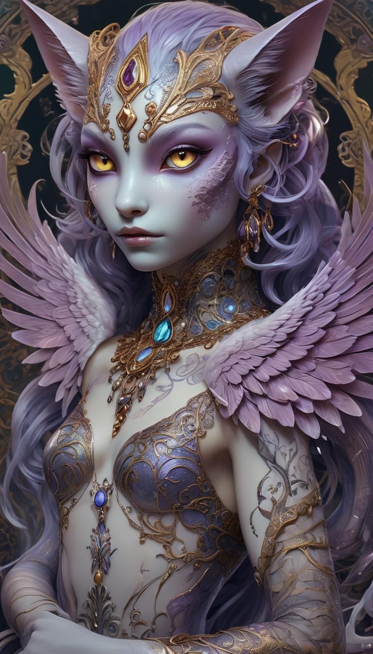 Ethereal Feline Creature with Amber Eyes in Fantasy Style