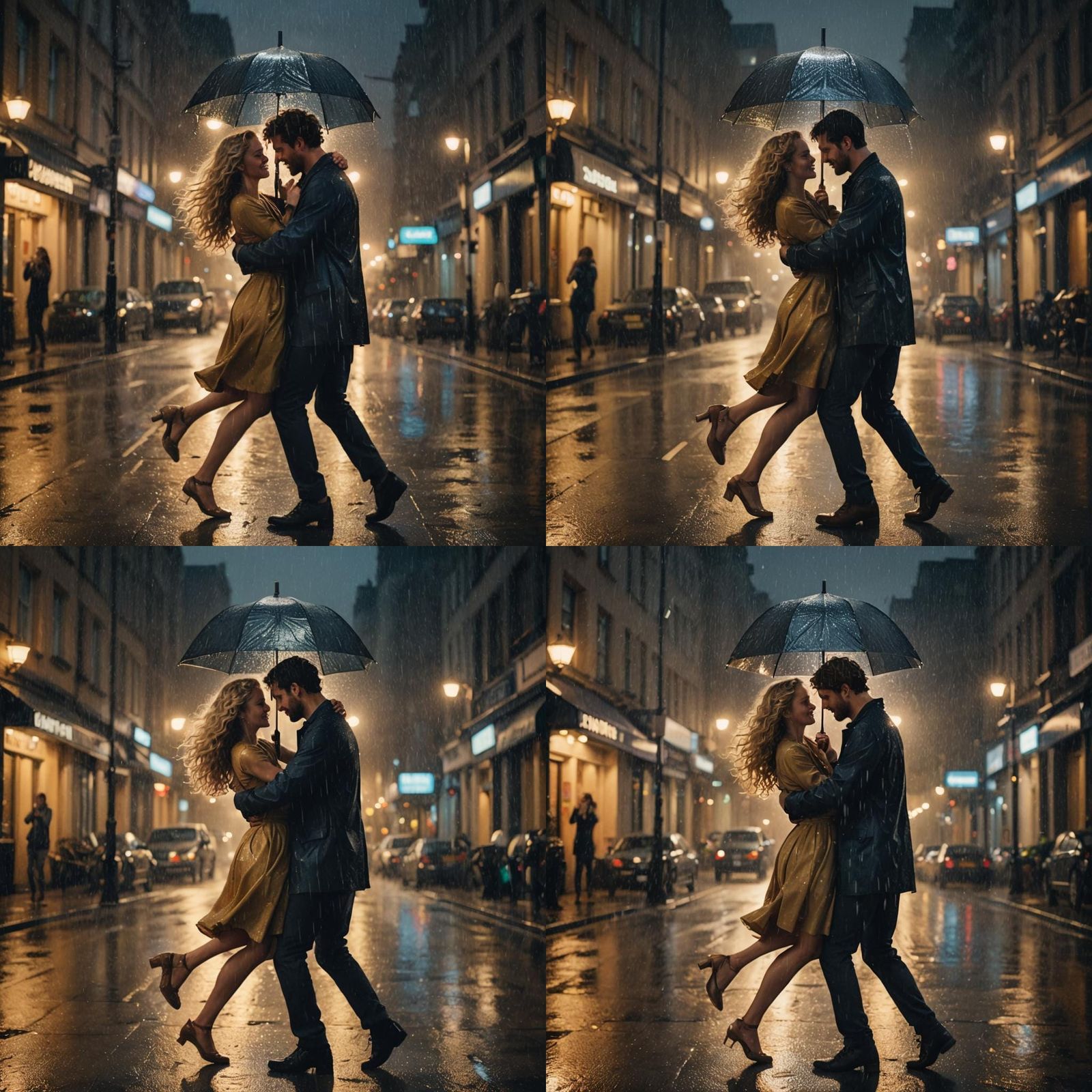 Couple Dancing in Rainy City Street at Night