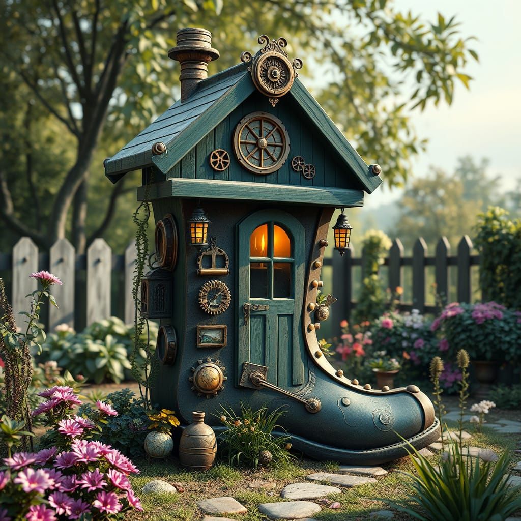Steampunk Garden Boot Shed in Quaint Garden