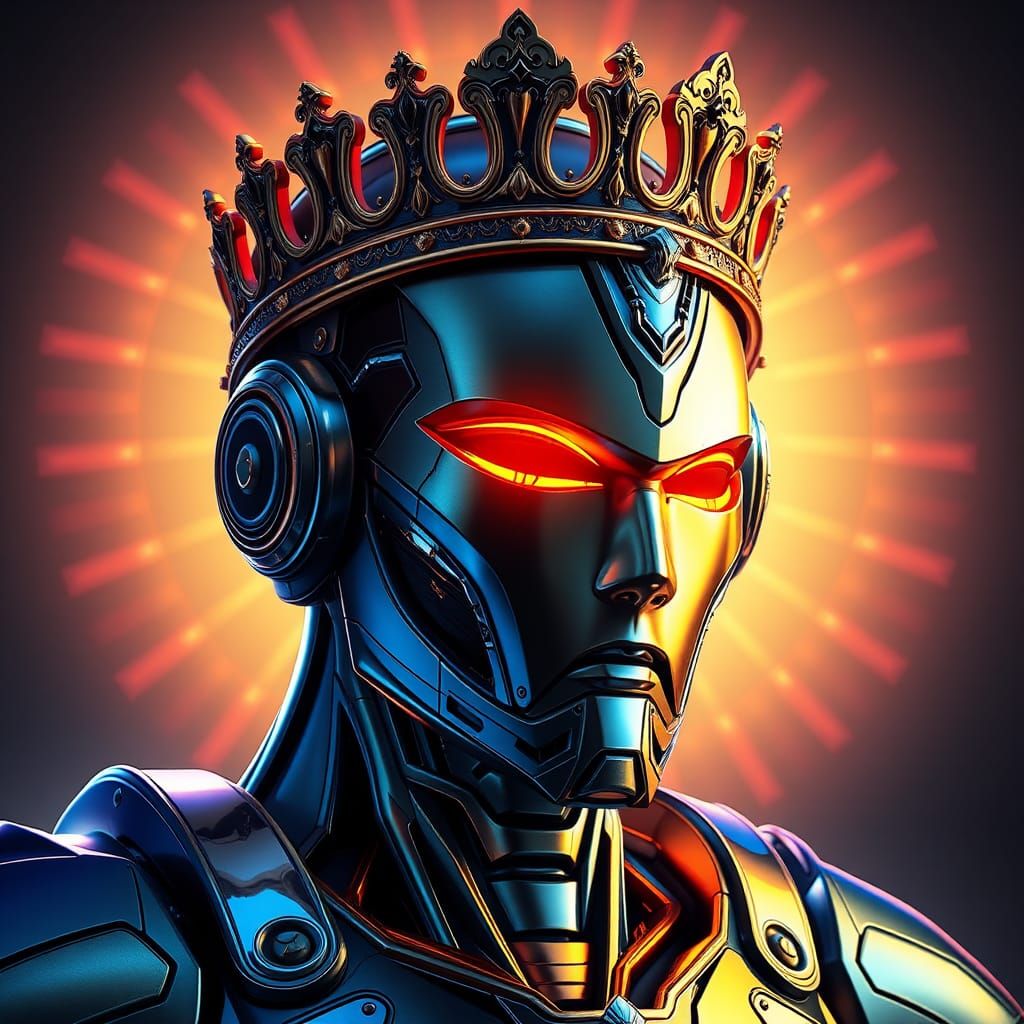 Majestic Armored Android Head in Art Nouveau Style