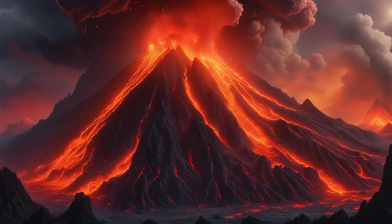 Volcano Eruption on Monster Island in Hyperreal Style