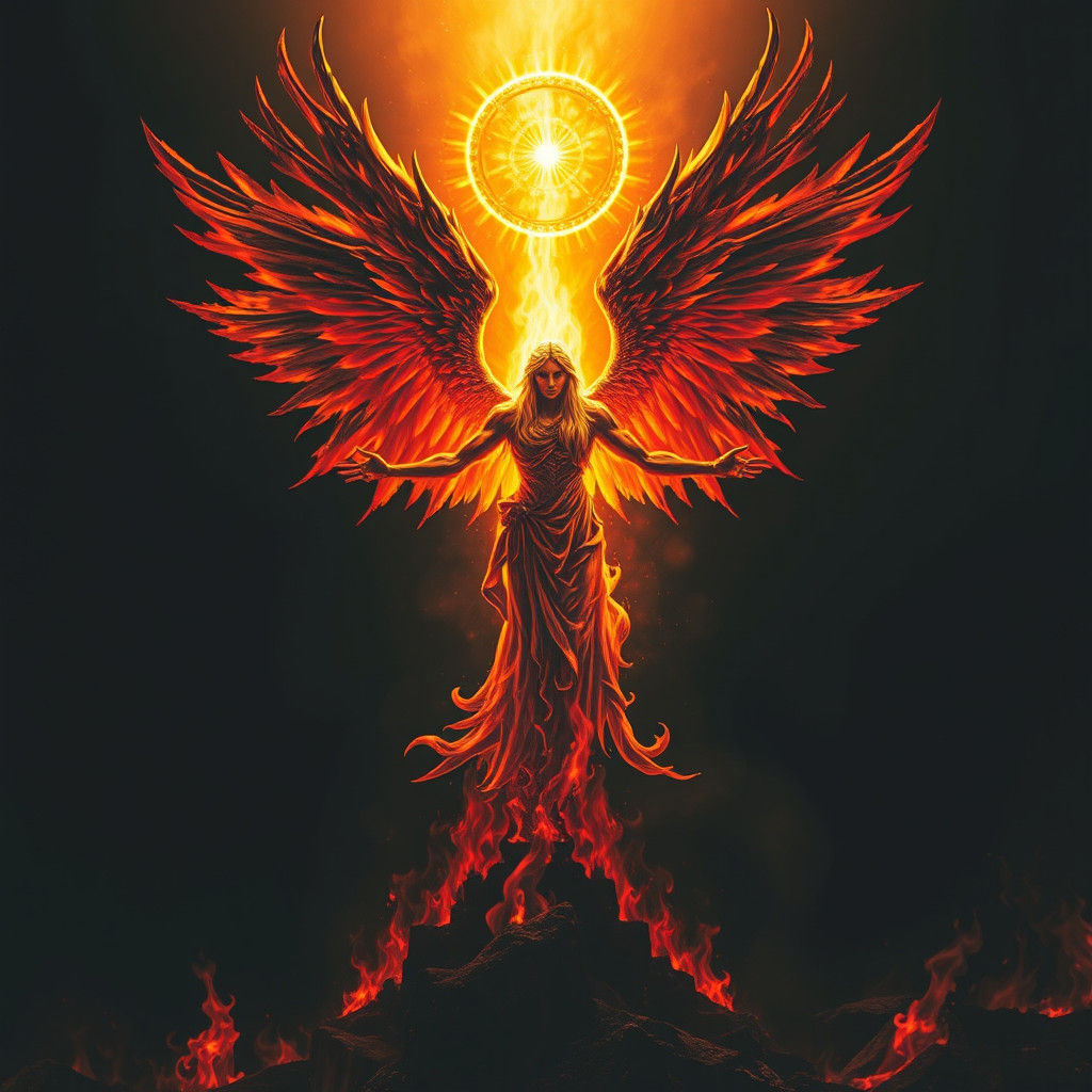 Fiery Angel with Golden Halo in Gothic Style