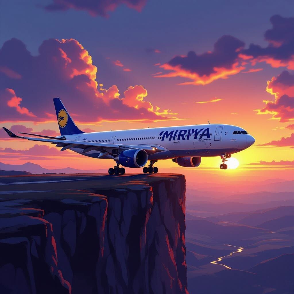 Mriya Plane at Sunset on Cliff Edge