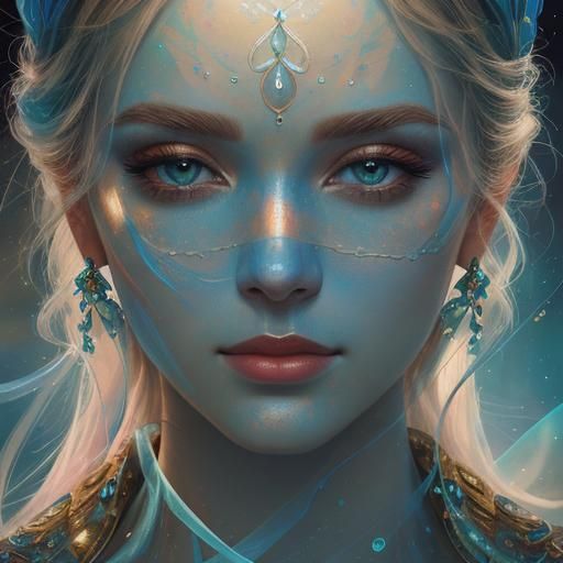Beautiful Woman Portrait with Iridescent Makeup, Digital Art