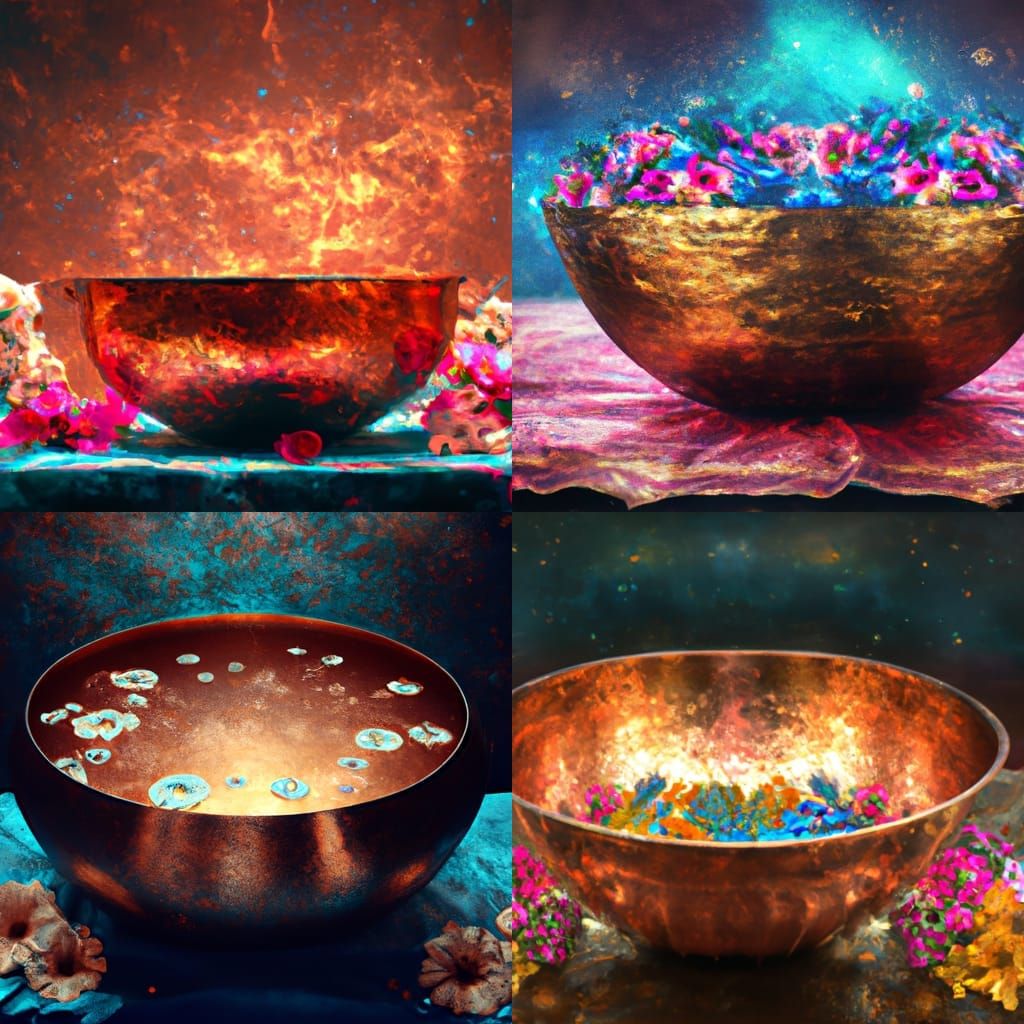 Copper Bowl with Flowers in High Resolution Detail