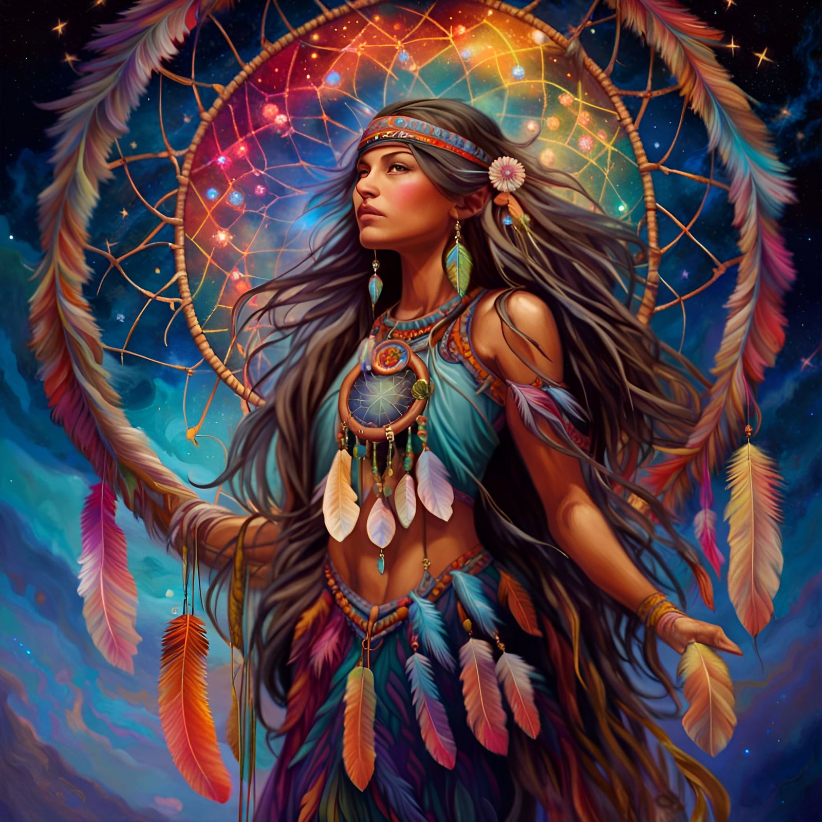 Ethereal Dreamcatcher in Celestial Starry Sky