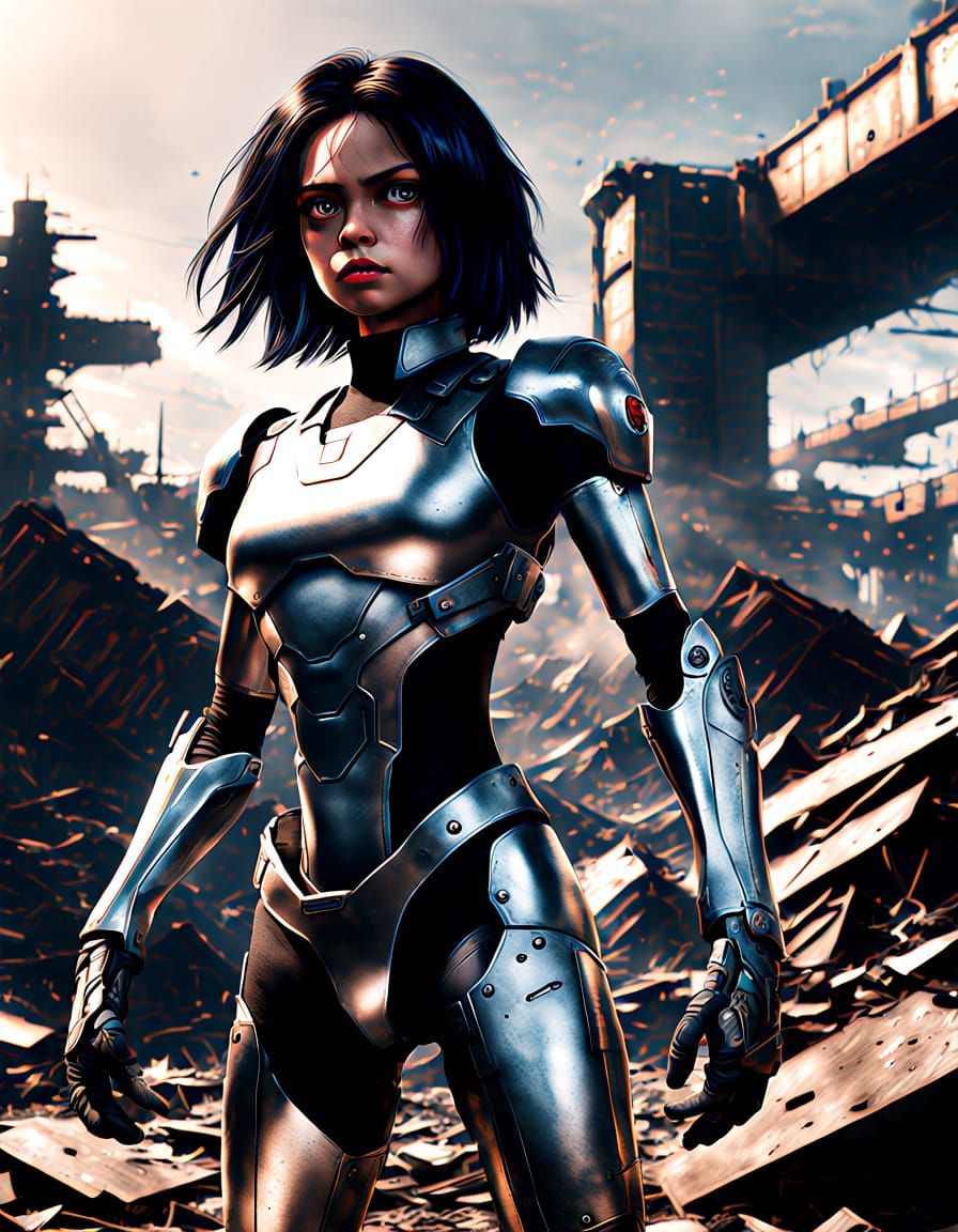 Alita Battle Angel in Scrapyard, Sci-Fi Concept Art