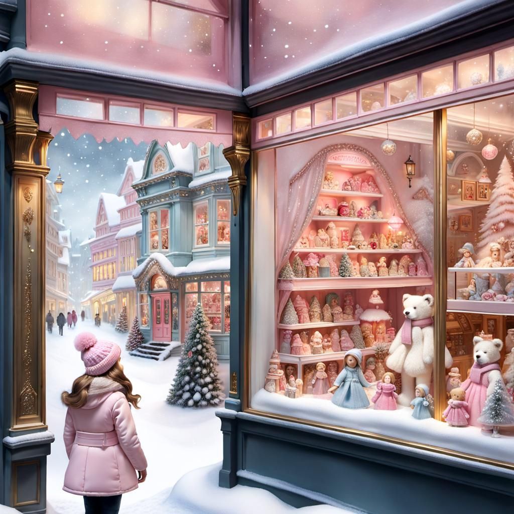 Enchanting Toy Store Window Scene in Watercolor