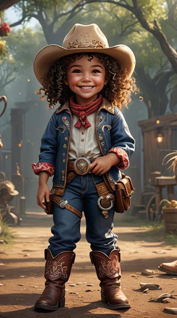 Toddler Girl in Cowboy Boots: Detailed Matte Painting