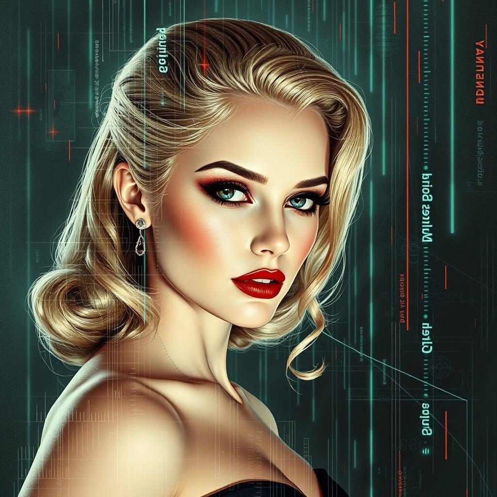 Sapphire-Eyed Pin-Up: Photorealistic 1950s Glamour