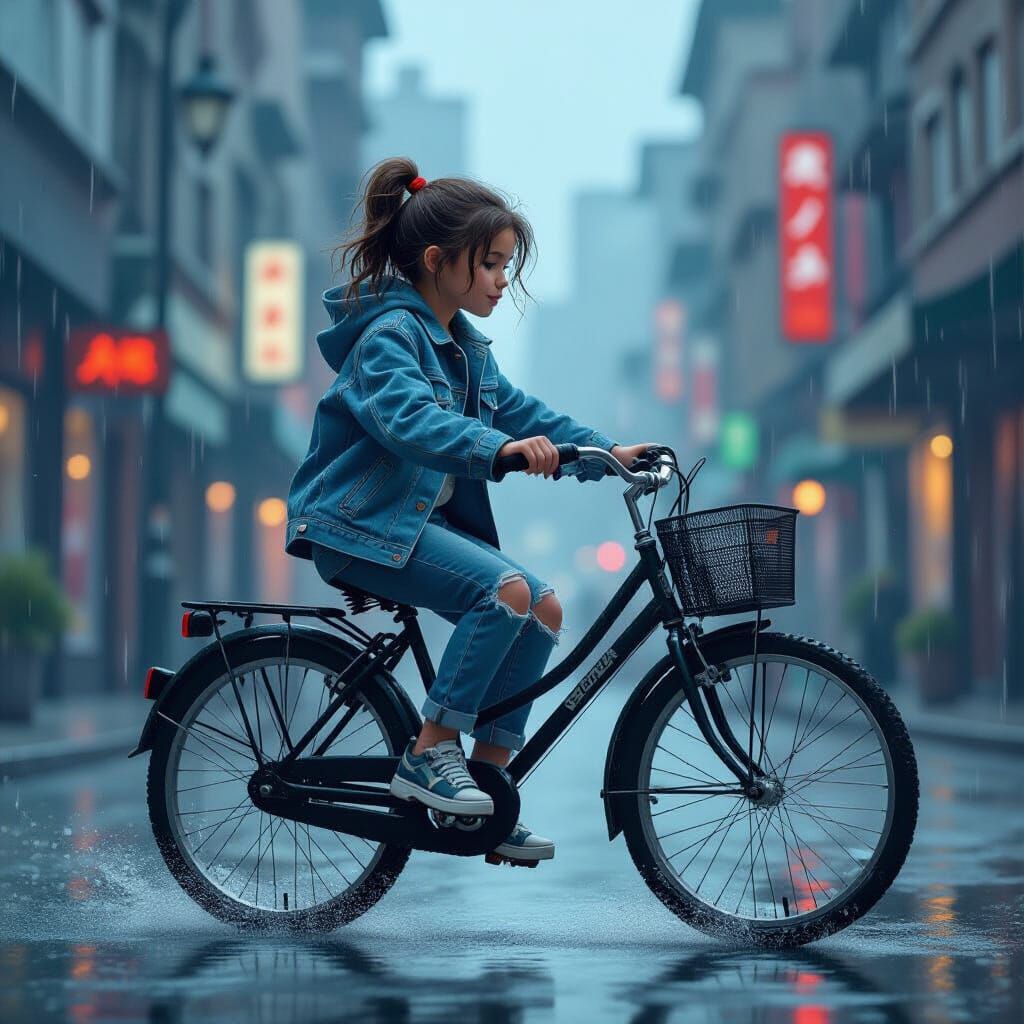 Pixel Art Girl Rides Vintage Bicycle