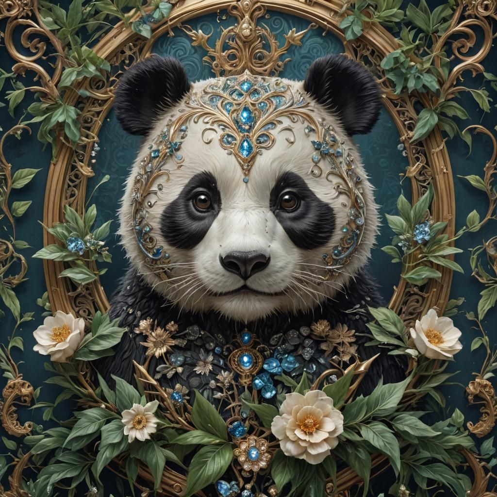 Botanical Steampunk Panda with Victorian Elements