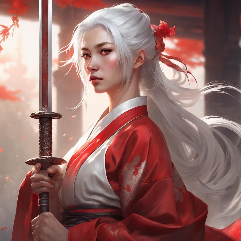 Girl with Sword in Hanfu, Hyperdetailed Portrait