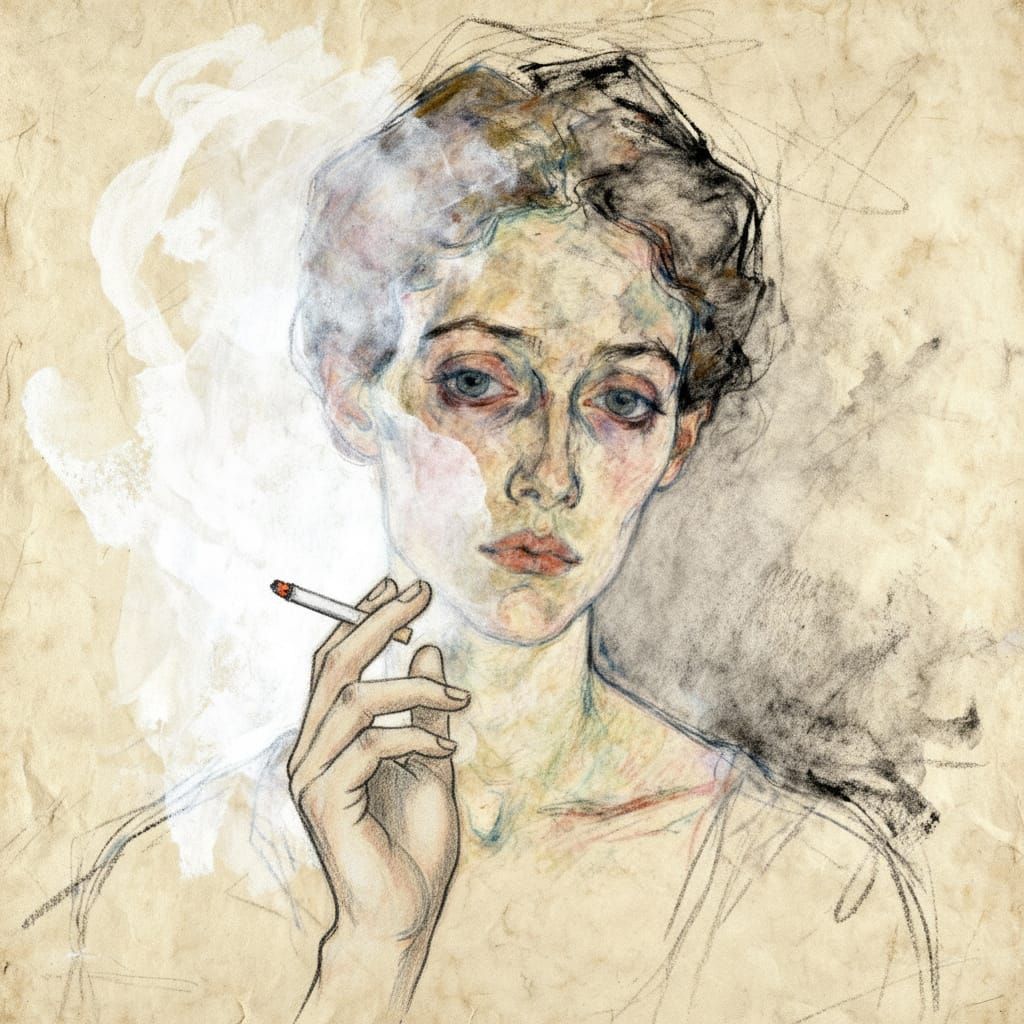 Dreamy Pastel Portrait with Expressive Lines