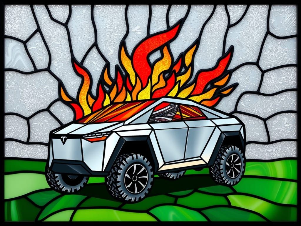 Surreal Cyberpunk Vision of a Stained-Glass TeslaCybertruck ...