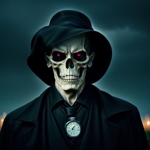 Grim Reaper in Graveyard with Watch, Cinematic