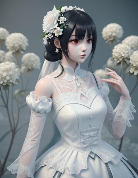 Monster doll woman with beautiful white flowers with lace dr...