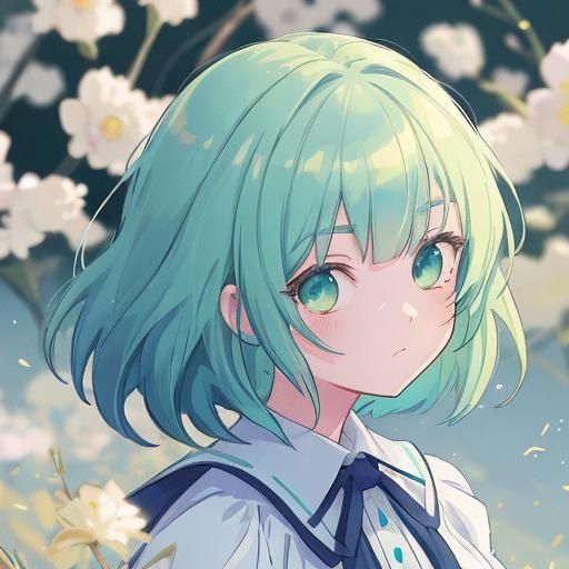 Anime Girl with Blue Hair and Flowing Cloak