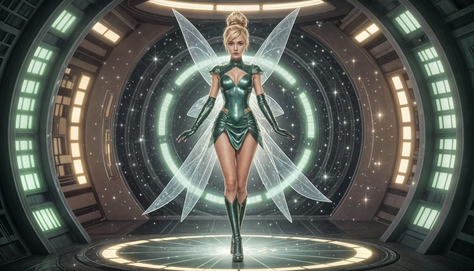 Starfleet Officer with Tinker Bell Costume on Transporter Pa...