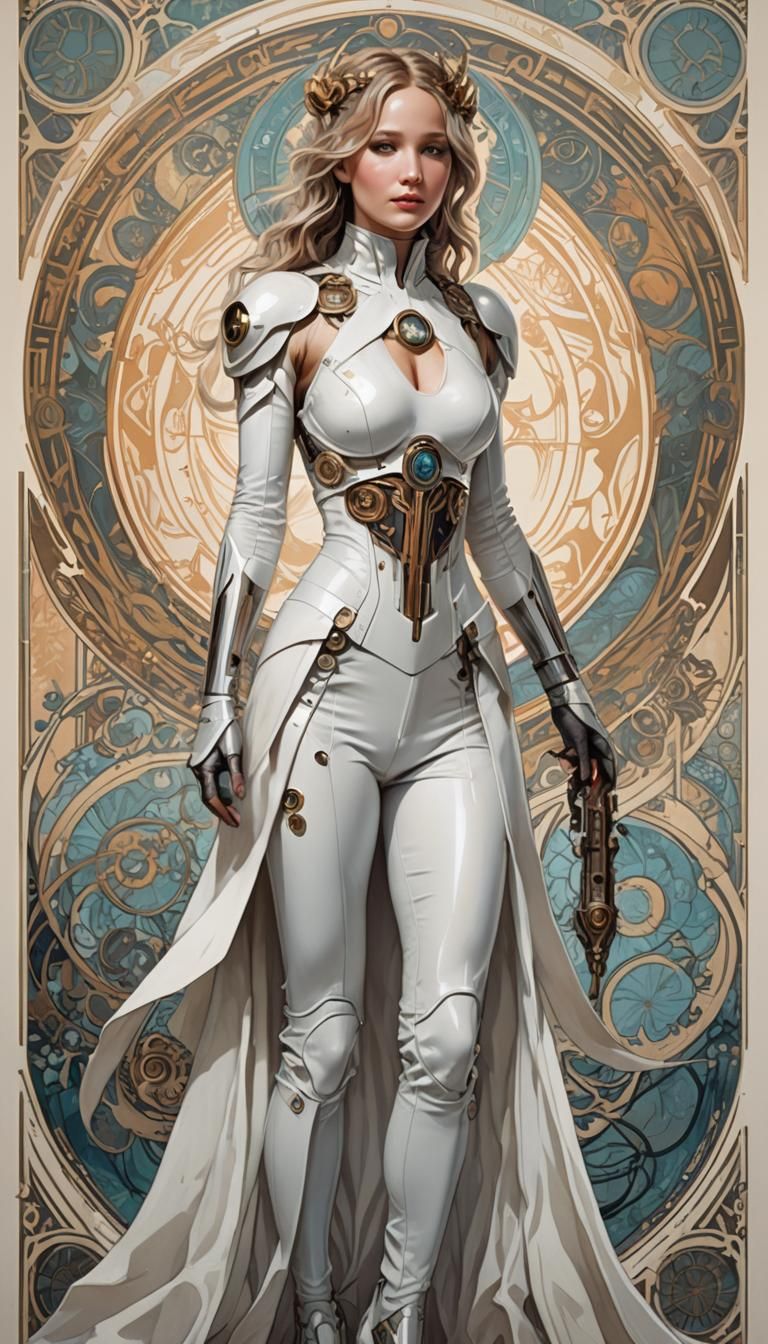 Cyberpunk Witch in Alphonse Mucha Style