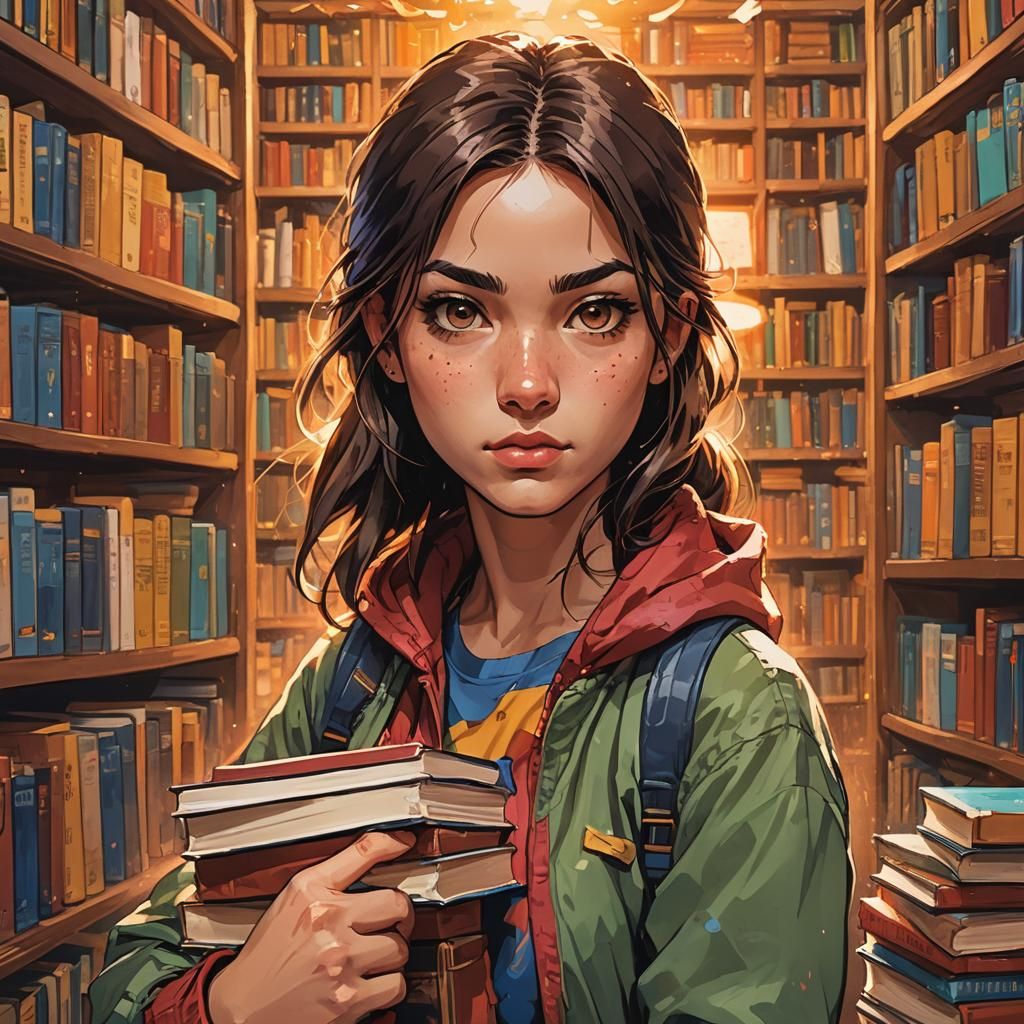 Girl With Books and Boxing Glove in Comic Style