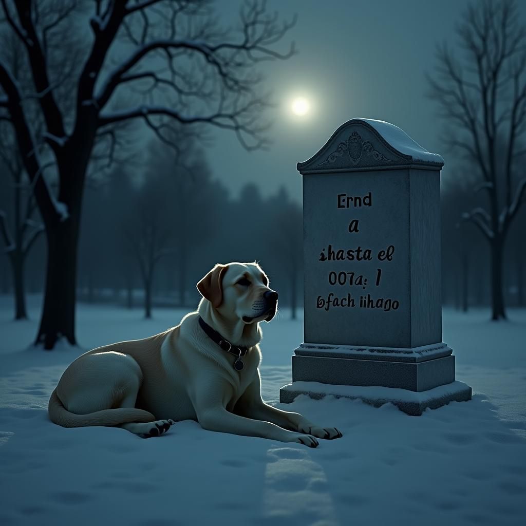 Loyal Labrador Retriever at Grave in Noir Style