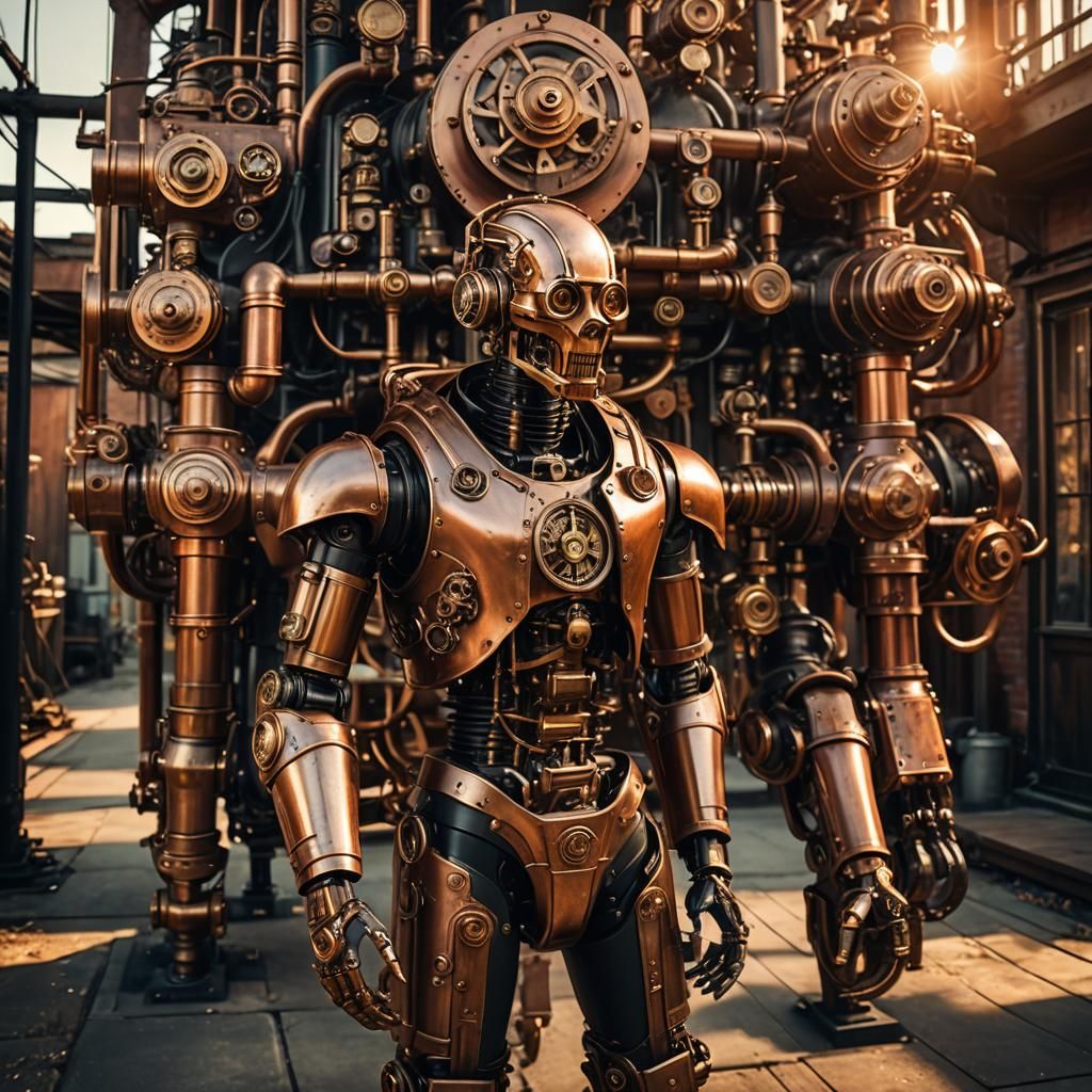 Steampunk Robotic Man with Brass Limbs