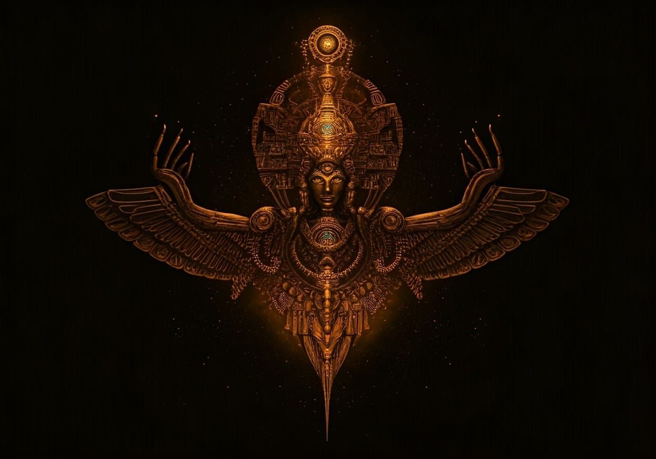 Sorceress Geoglyph in Vibrant Synchromist Style