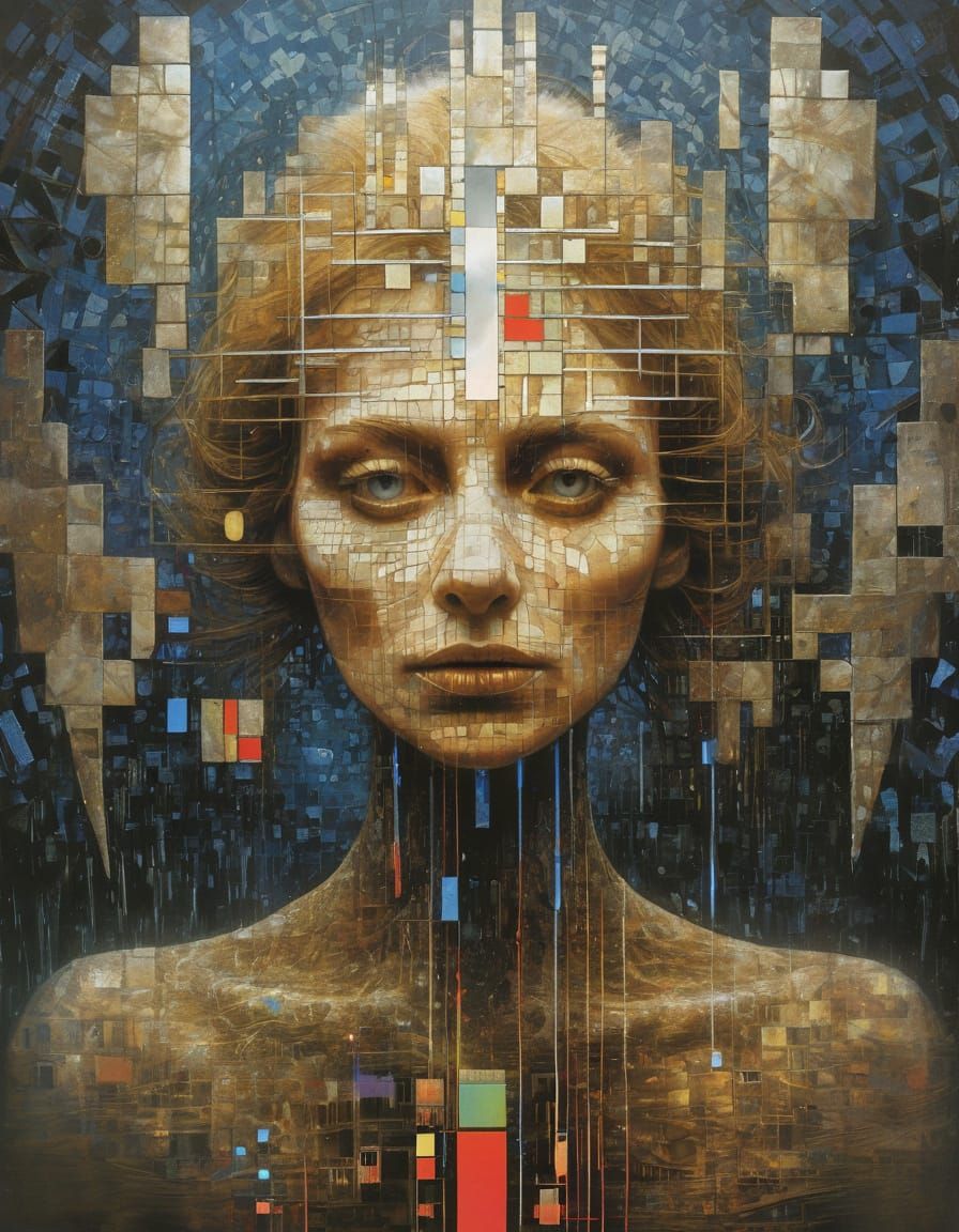 Kaleidoscopic Portrait in Glitch Art Style