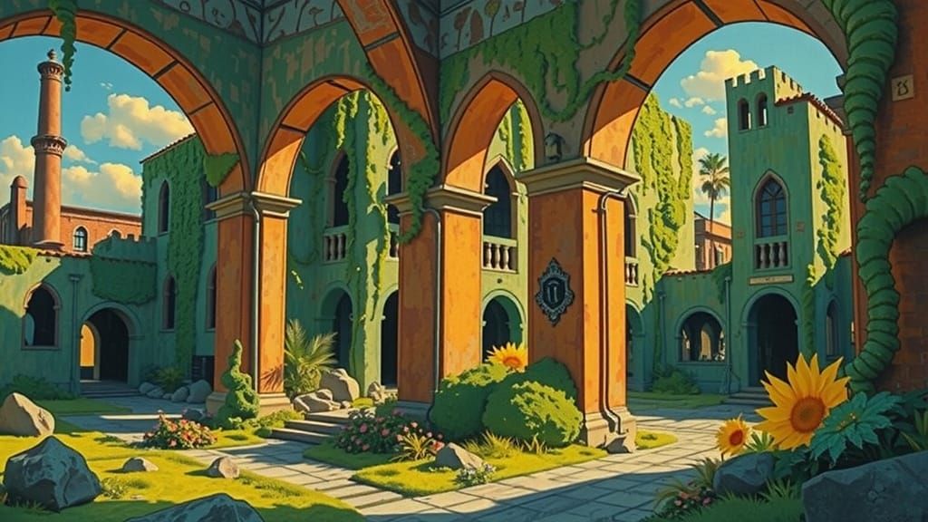 Exotic Plants Under a Watercolor Sky