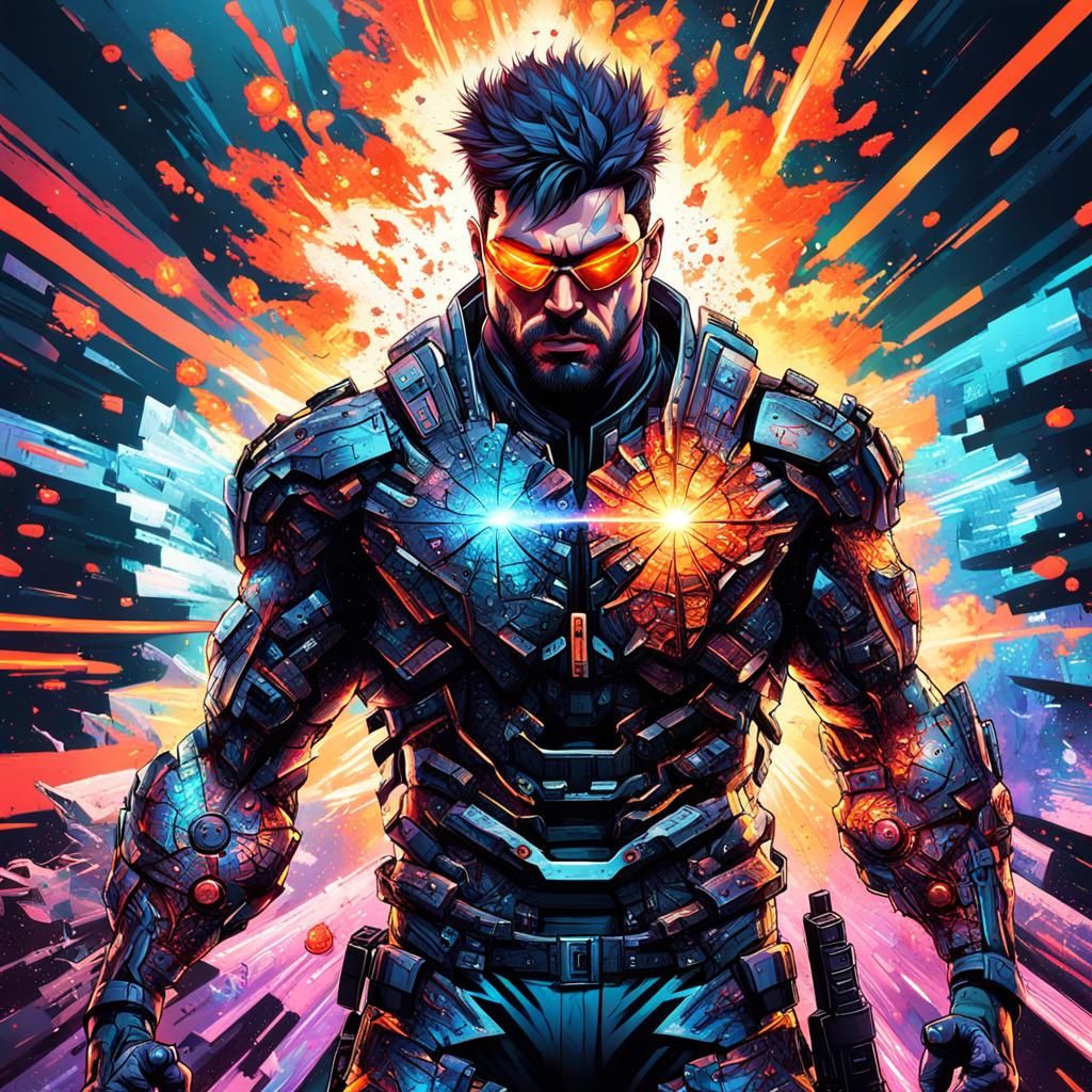 Fractal Cyberpunk Man with Galaxy Chest