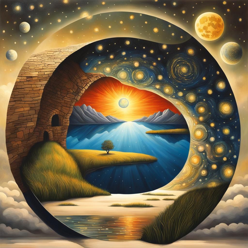 Starry Night and Dawn Unfold in Surreal Sphere