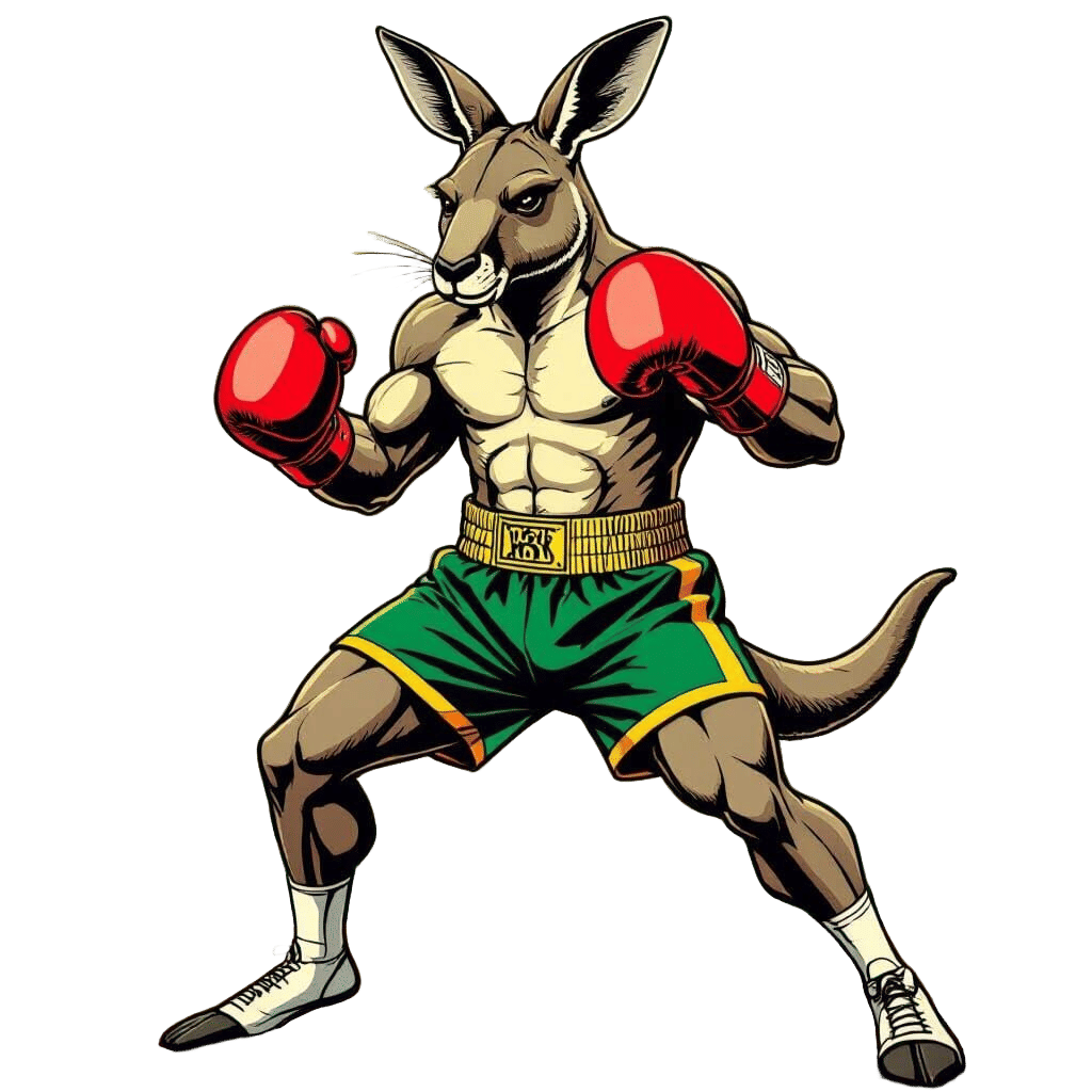 Boxing Kangaroo in Fighting Stance with Red Gloves