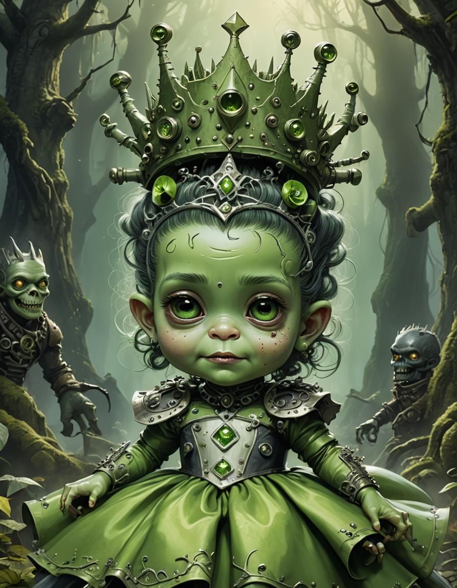 Scary Cute Frankenstein Baby Princess in Enchanted Forest
