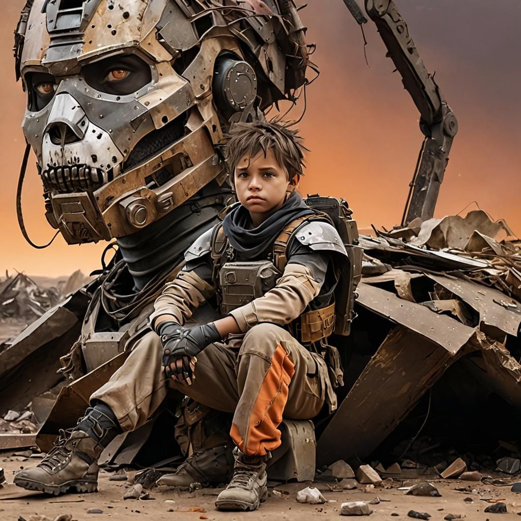 Child  scavenger in  a post-apocalyptic wasteland