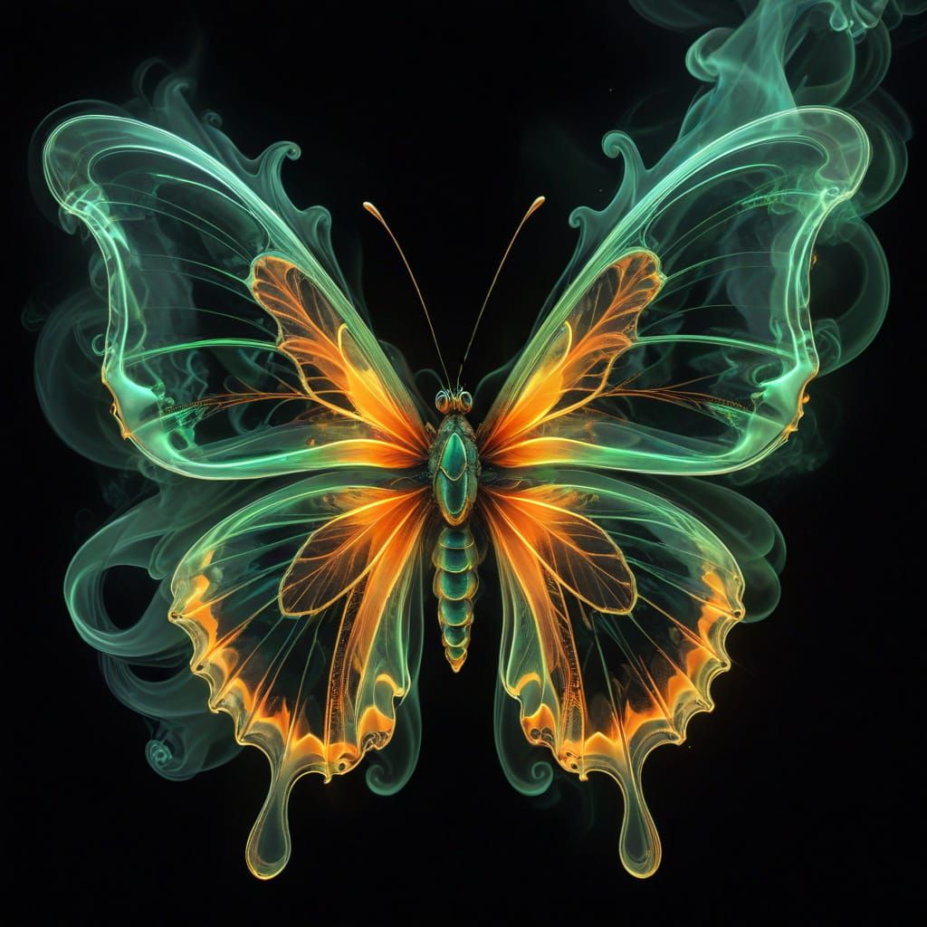Neon Smoke Butterfly in Gothic Art Deco Frame
