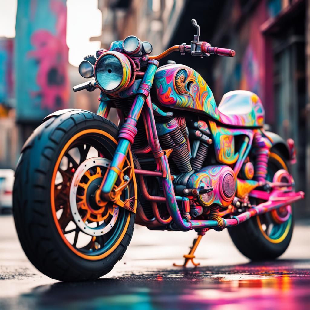 Maximalist Motorbike in Graffiti Street Art Style