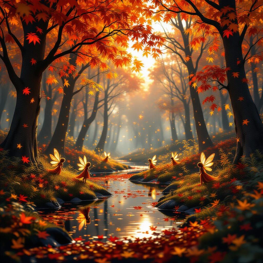 Enchanting Autumn Grove with Fairies in Painterly Style